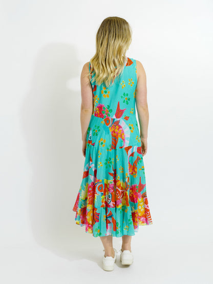 Daydream Dress in Teal Fish