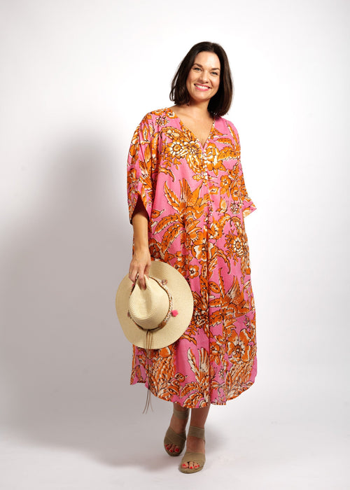 Stella Dress in Orange Pink Garden
