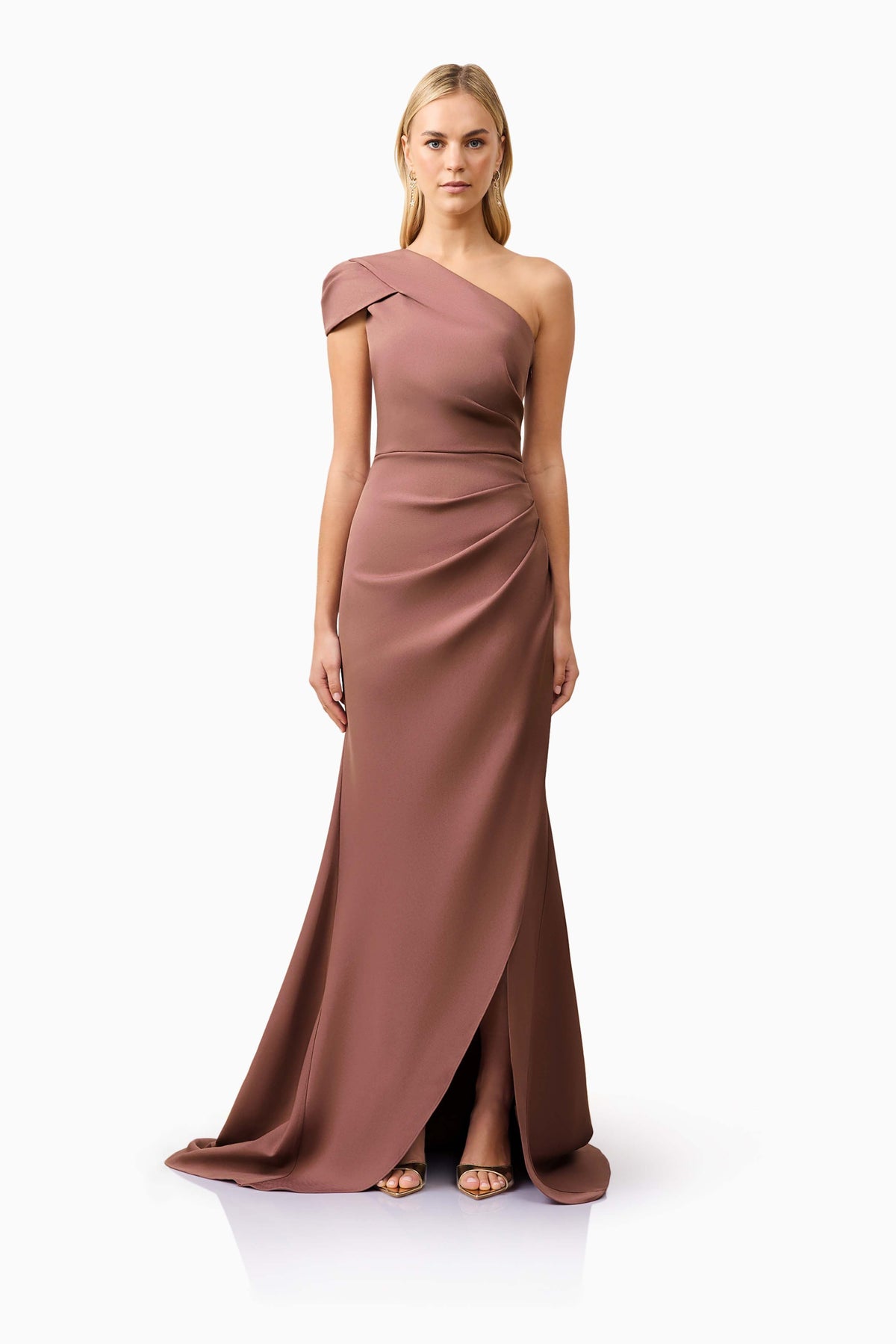 Klara One Shoulder Gown in Brown