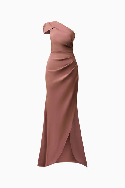 Klara One Shoulder Gown in Brown
