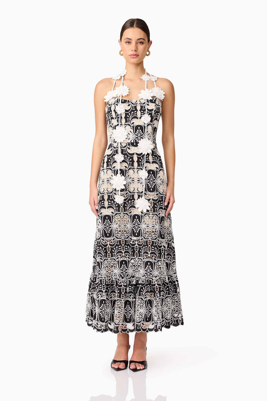 Jolie Floral Midi Dress in Black