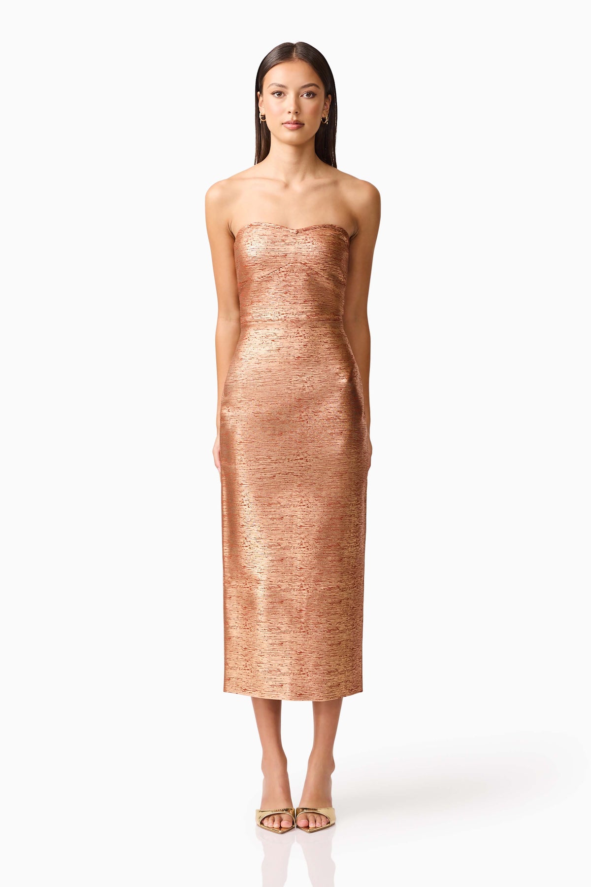 Rhian Strapless Midi in Orange