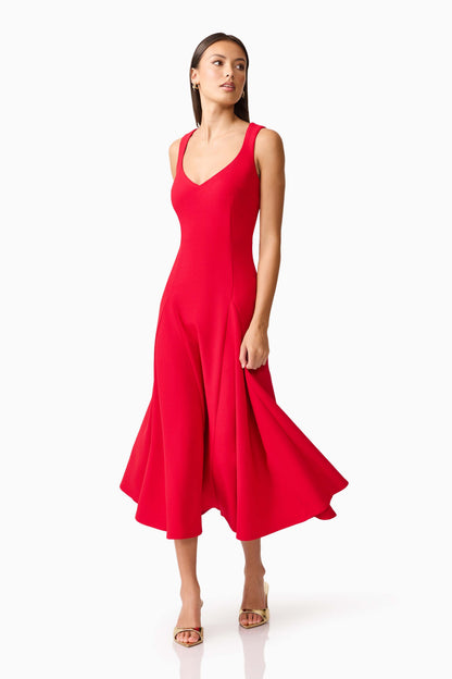 Lila A-Line Midi Dress in Red