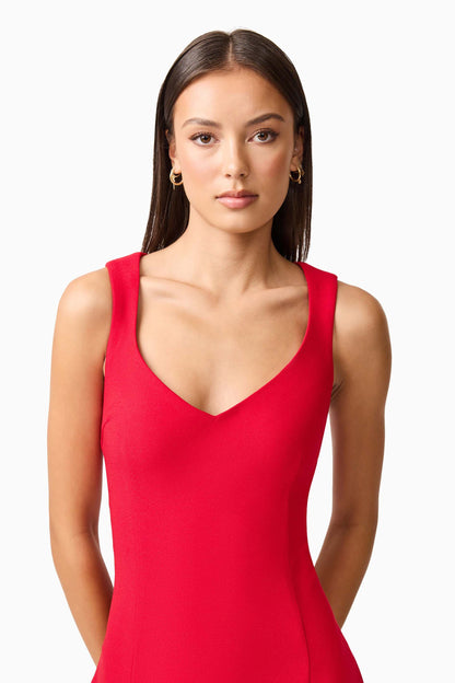 Lila A-Line Midi Dress in Red