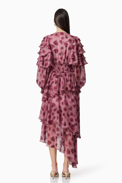 Monica Long Sleeve Midi Dress in Purple