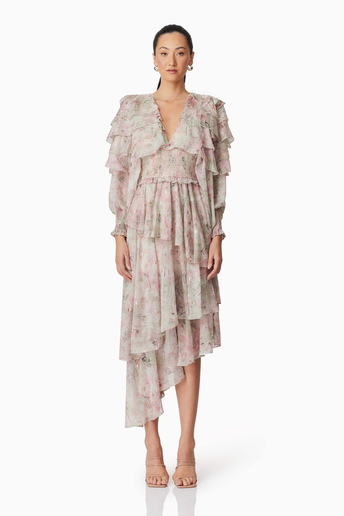 Monica Long Sleeve Midi Dress in Floral