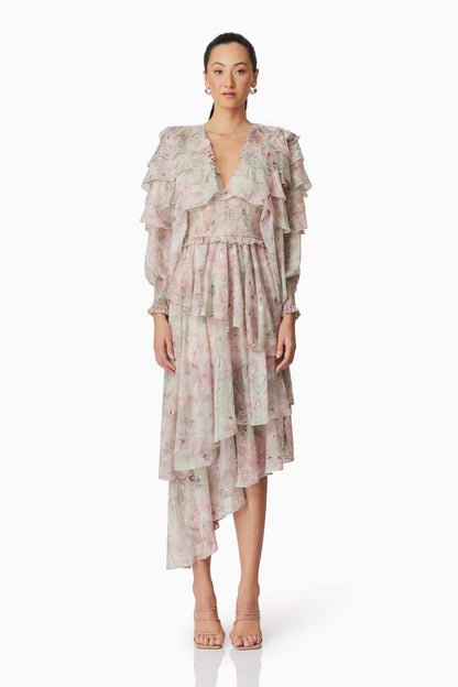 Monica Long Sleeve Midi Dress in Floral