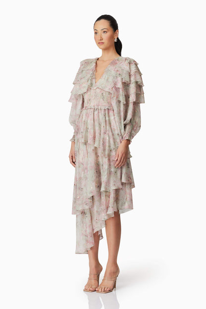 Monica Long Sleeve Midi Dress in Floral