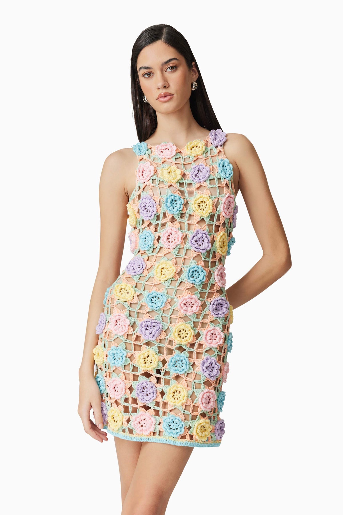 Elise Crochet Mini Dress in Purple