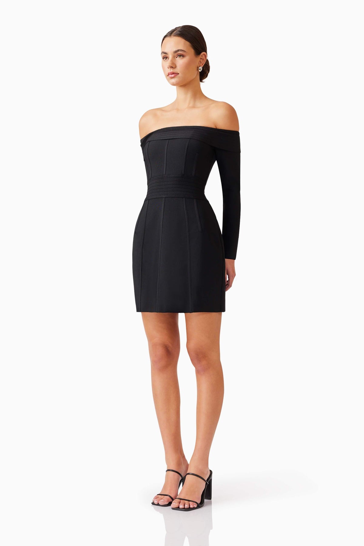 Katlyn Off The Shoulder Mini Dress in Black
