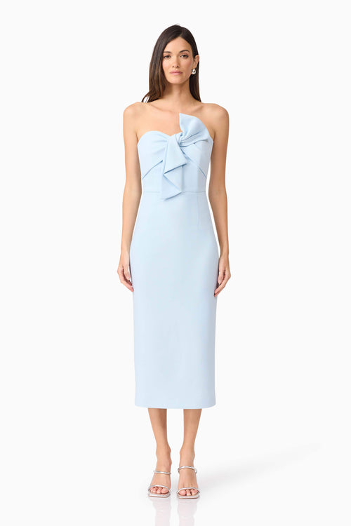 Ami Strapless Midi Dress in Blue