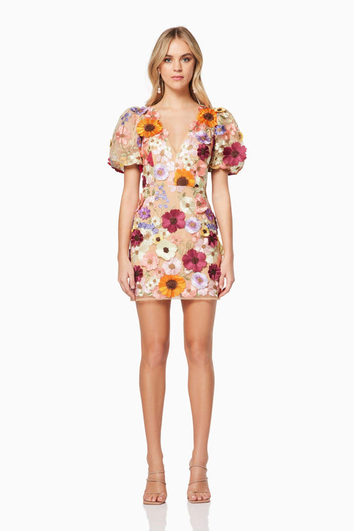 Rosalind 3D Floral Mini Dress in Pink