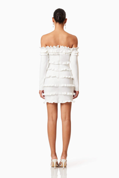 Kimberly Long Sleeve Frill Mini Dress in White