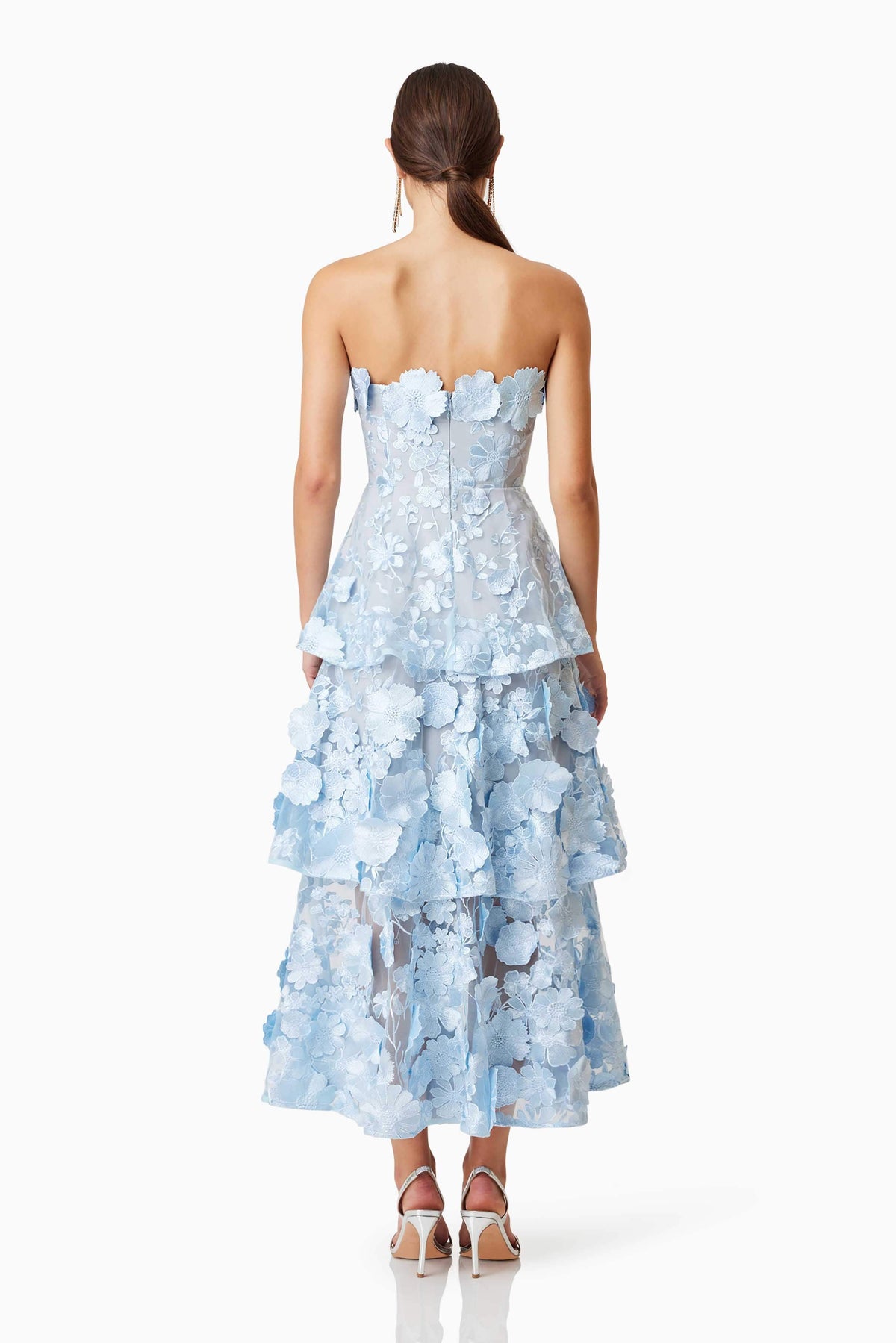 Selene Maxi Tiered 3D Dress In Blue