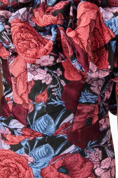 Delphine Off The Shoulder Midi Dress in Pink & Back Floral