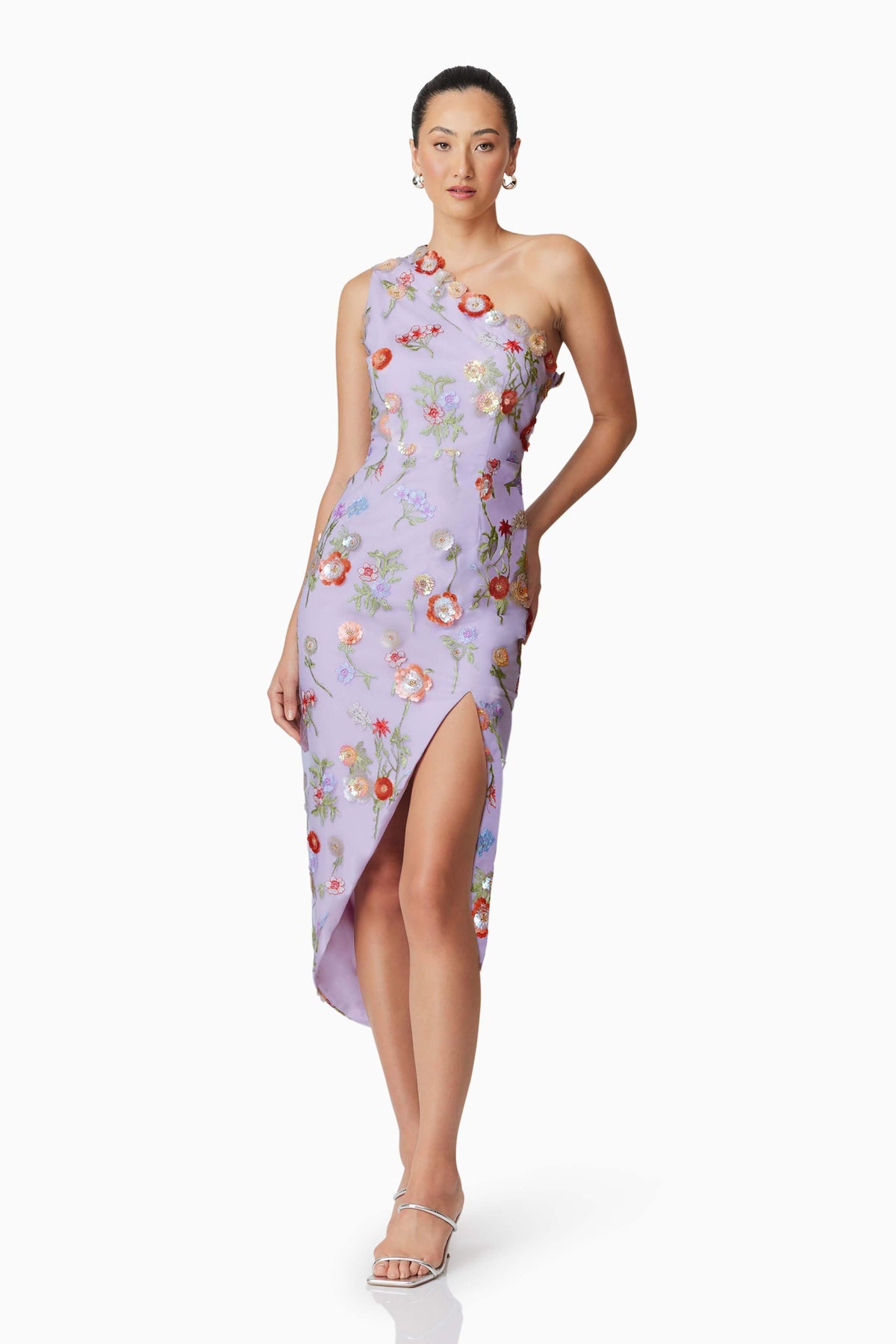 Naya One Shoulder Midi Dress in Purple