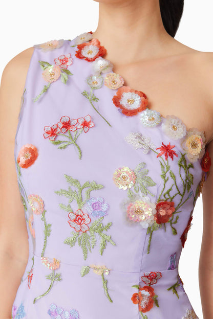 Naya One Shoulder Midi Dress in Purple