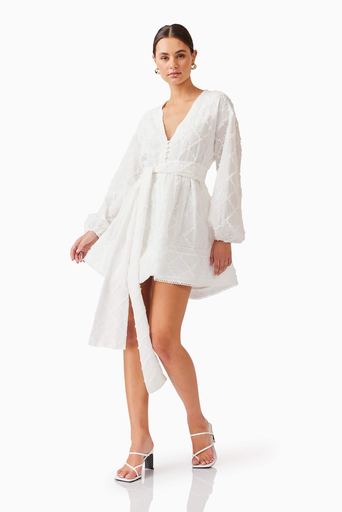 Iris Long Sleeve Mini Dress in White