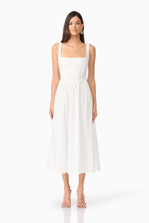 Ingrid Corset Midi Dress in White