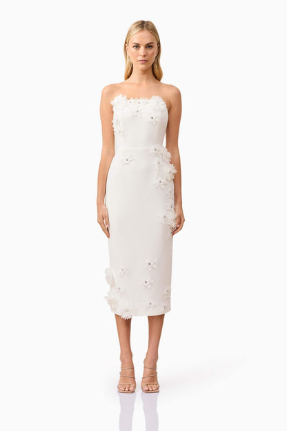 Kiara Strapless Midi Dress in White