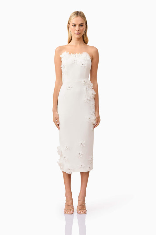 Kiara Strapless Midi Dress in White