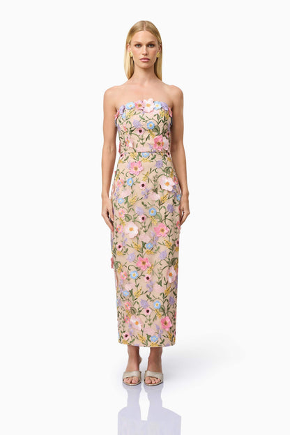 Helena Strapless Midi Dress In Floral