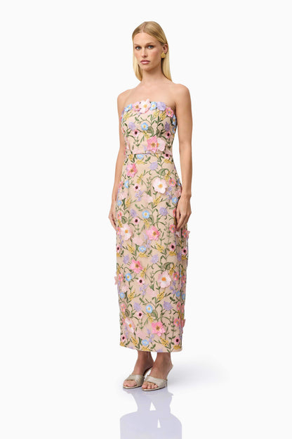 Helena Strapless Midi Dress In Floral