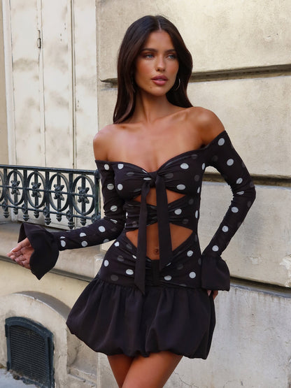ELYSHA MINI DRESS CHOC POLKA DOT