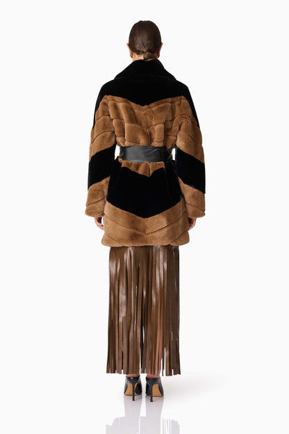 Felicia Faux Fur Coat in Black & Brown