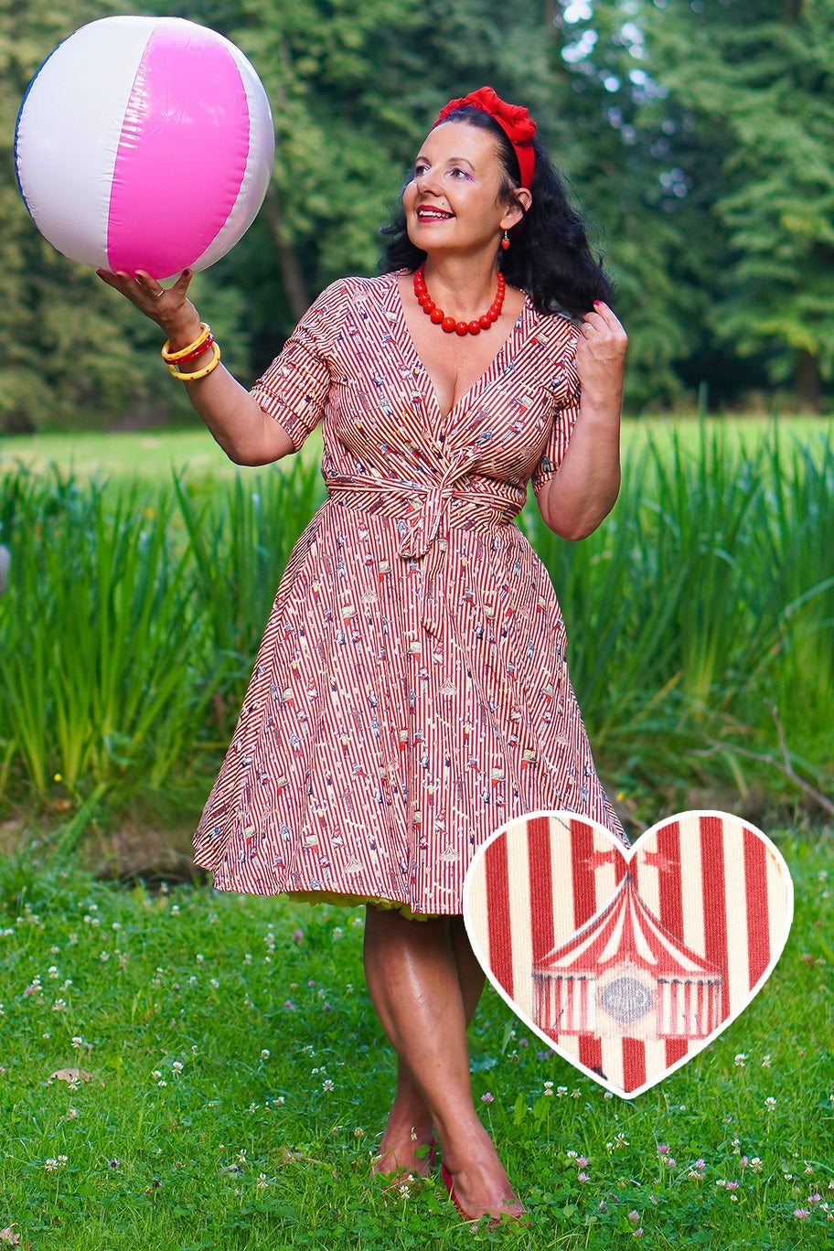 Matilda Circus Red Striped Wrap Dress
