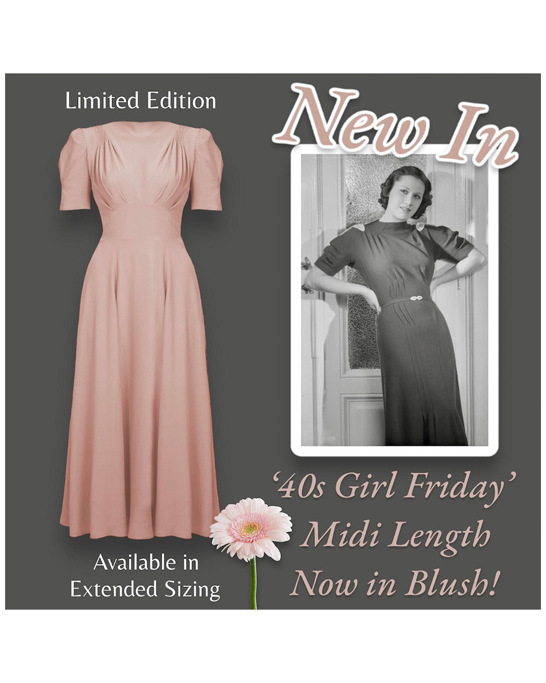 1940s 'Girl Friday' Midi Dress - Blush