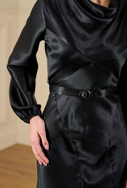 1930s Joanie Bias Cut Dress - Ebony Satin
