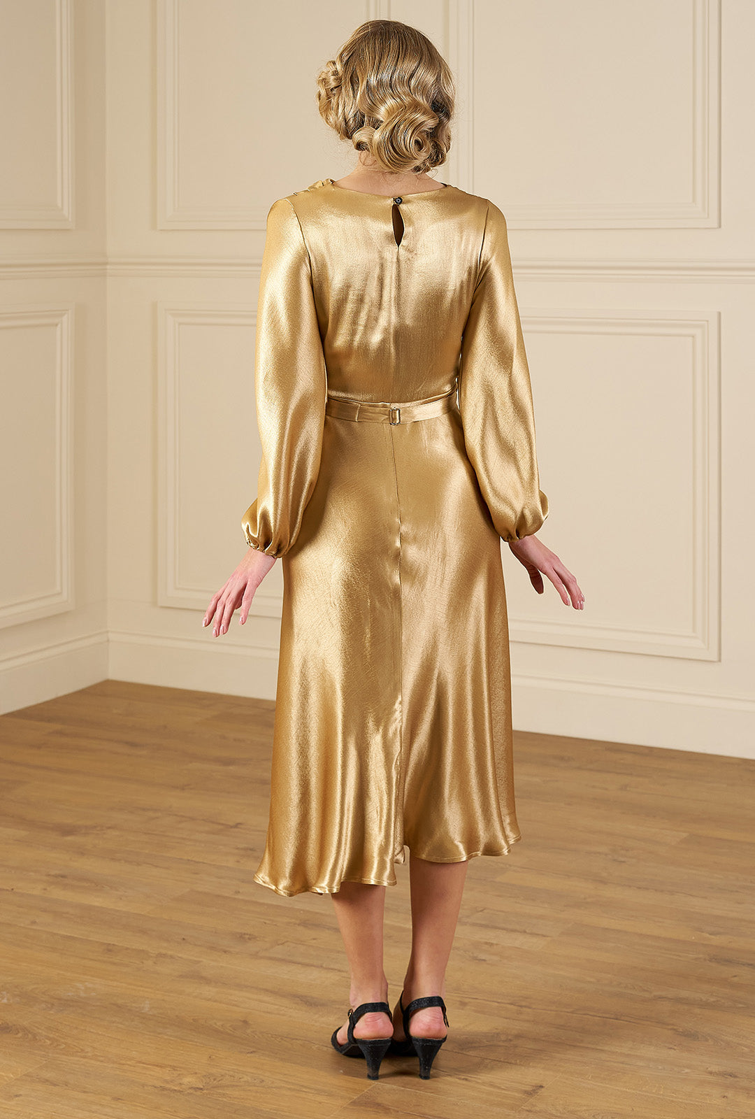 1930s Joanie Bias Cut Dress - Gold Satin