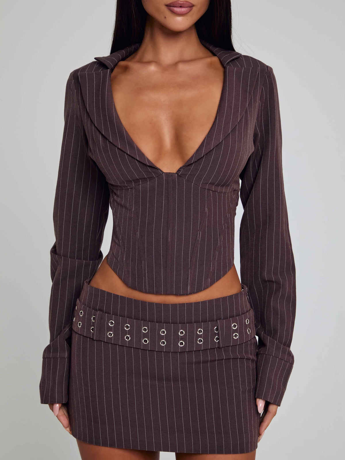 Kessia Top Brown Pinstripe