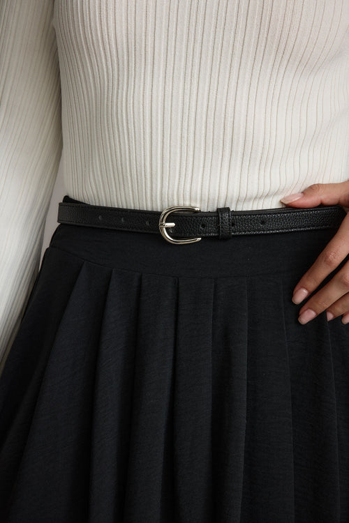 Liya Silver Genuine Leather Skinny Belt