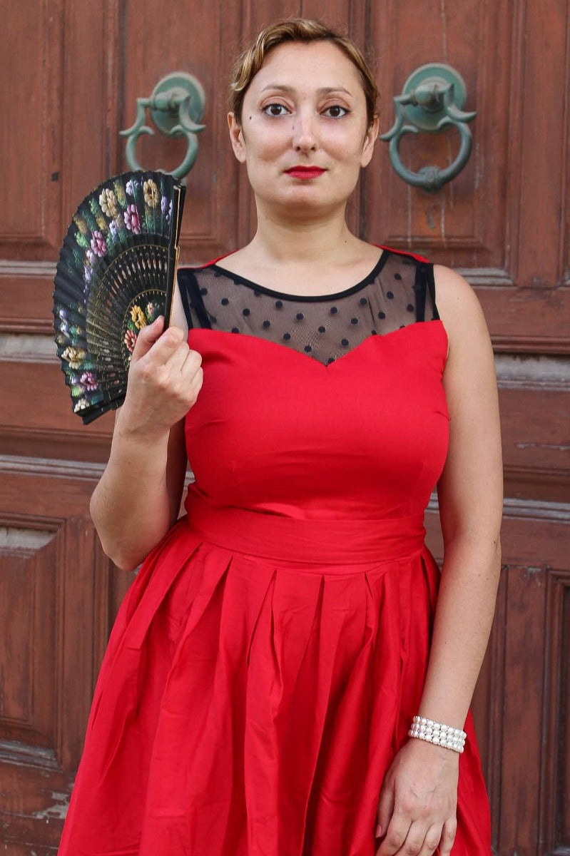 Elizabeth Vintage Style Swing Party Dress in Red - Black