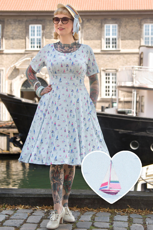 Brenda Blue Sailboats A-line Dress