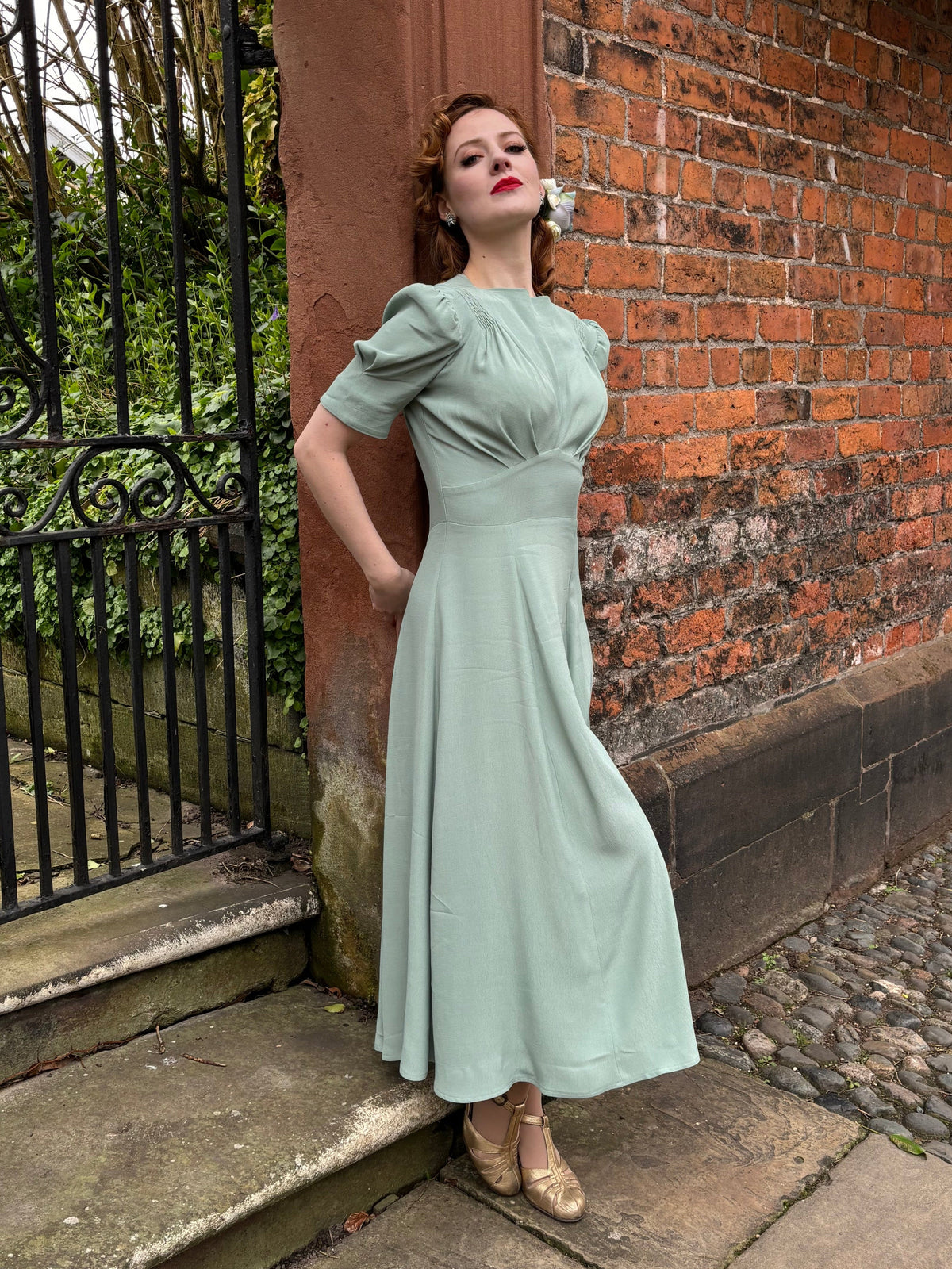 1940s 'Girl Friday' Midi Dress - Duck Egg