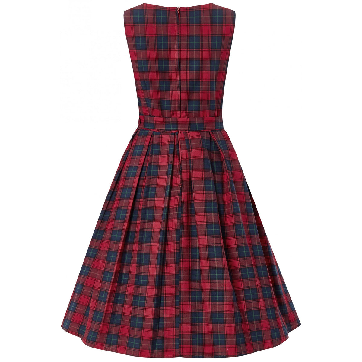 Annie Retro Check Swing Dress in Red-Blue
