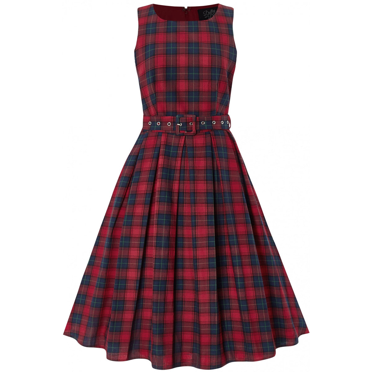 Annie Retro Check Swing Dress in Red-Blue