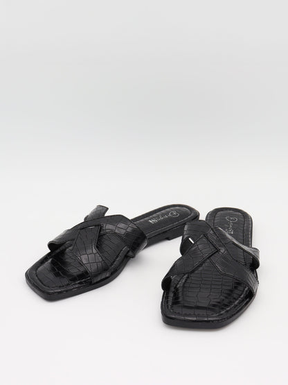 Paula sandals with crocodile print – Black