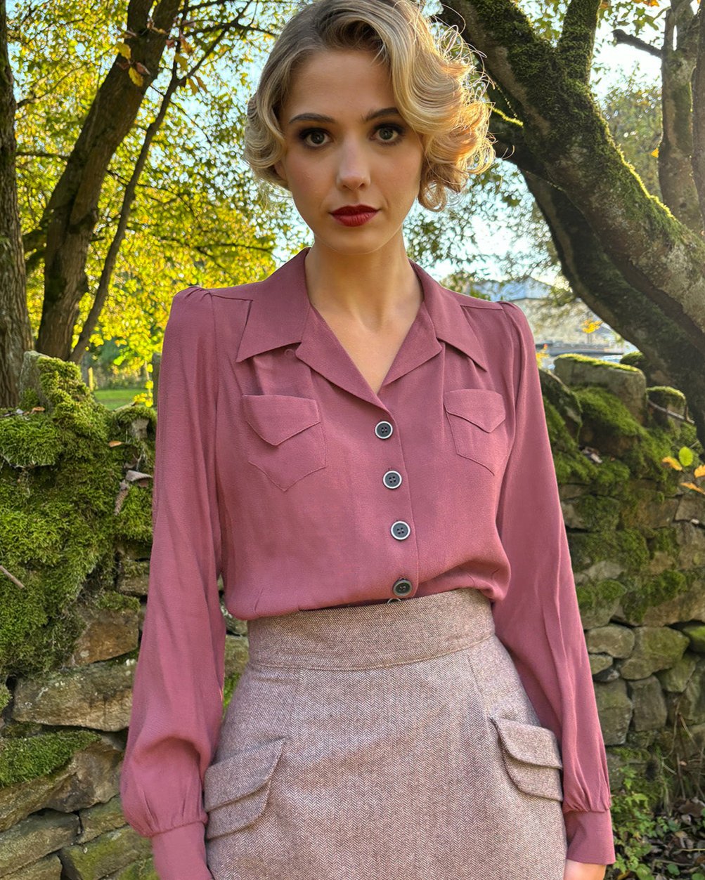 1940s Sweetheart Blouse - Plum