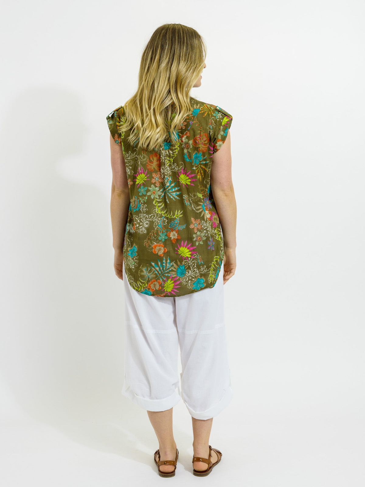 Magnetic Cap Sleeve Shirt in Olive Garden