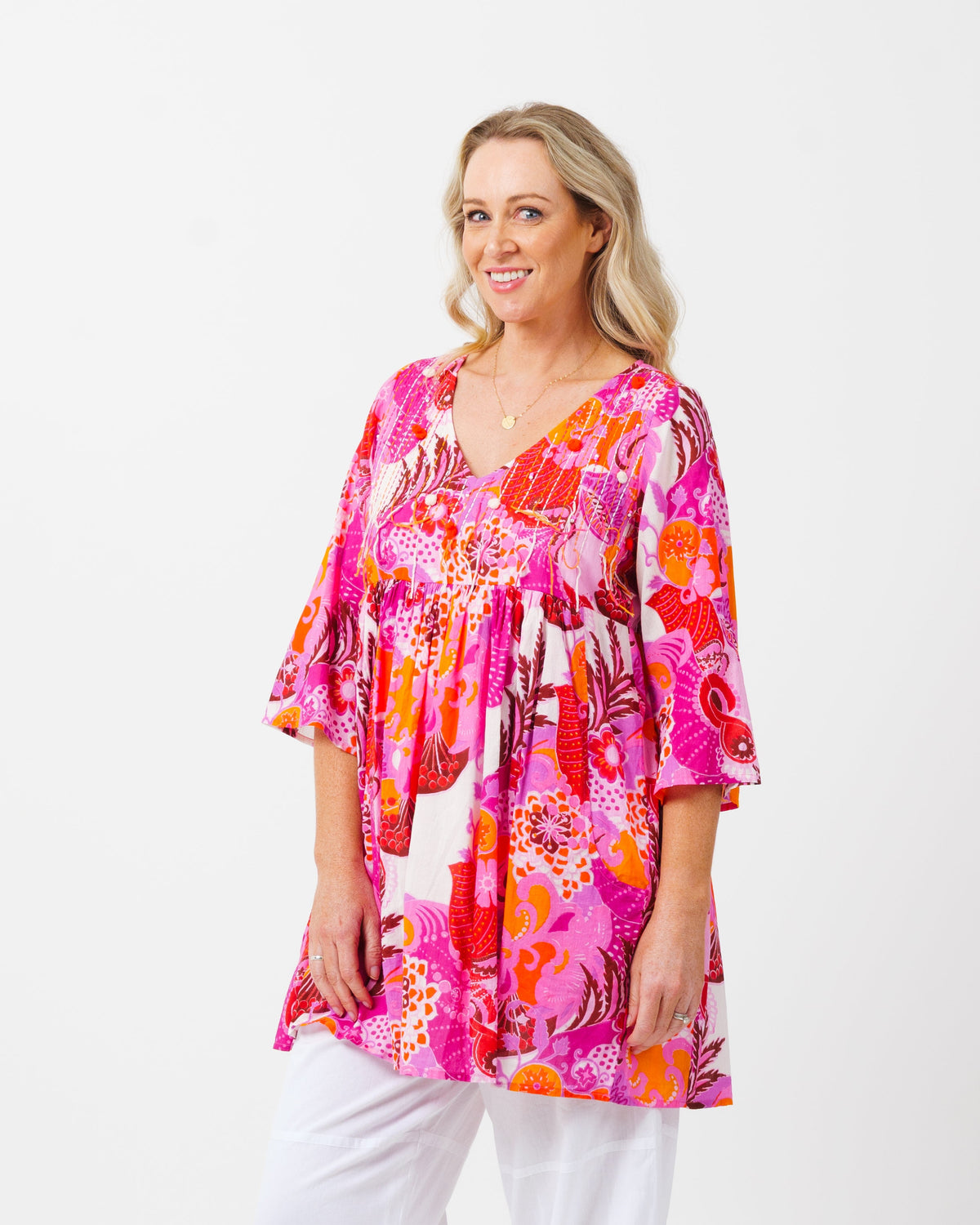 Billinudgel Dress in Kaleido Pink