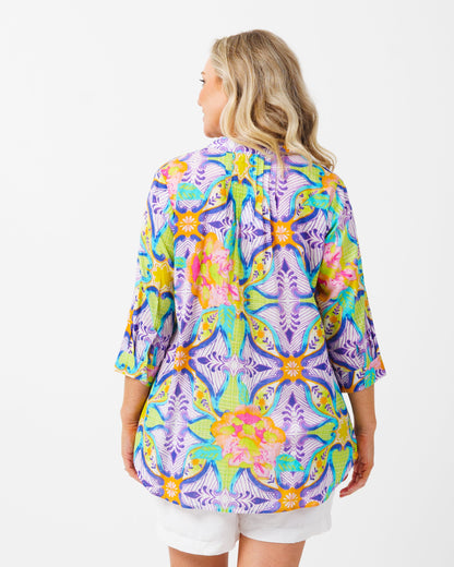 Palm Cove Top in Lime Purple Swirl