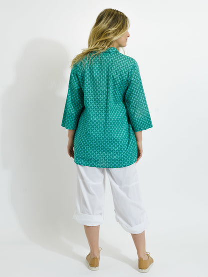 Maroochy Collared Shirt in Teal Diamonds