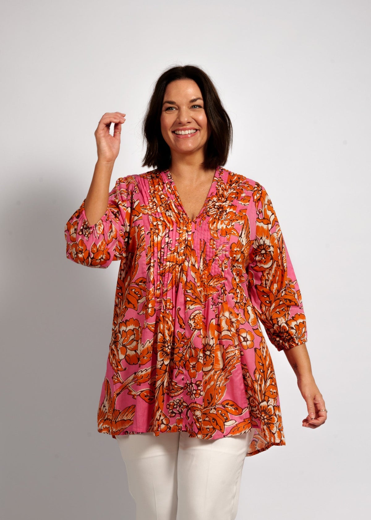 Alexa Top in Orange Pink Garden