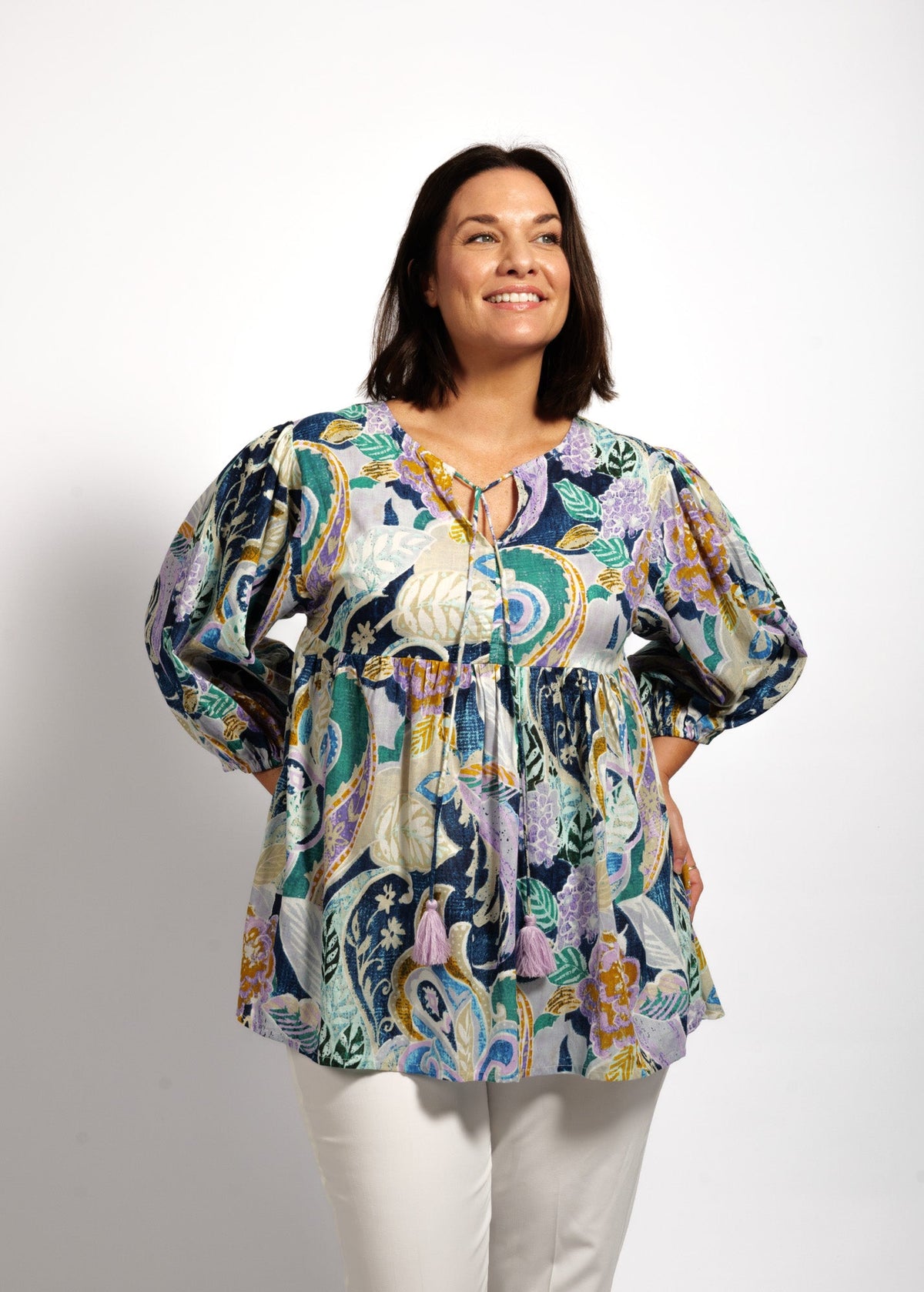 Rosa Top in Blue Wash Swirl
