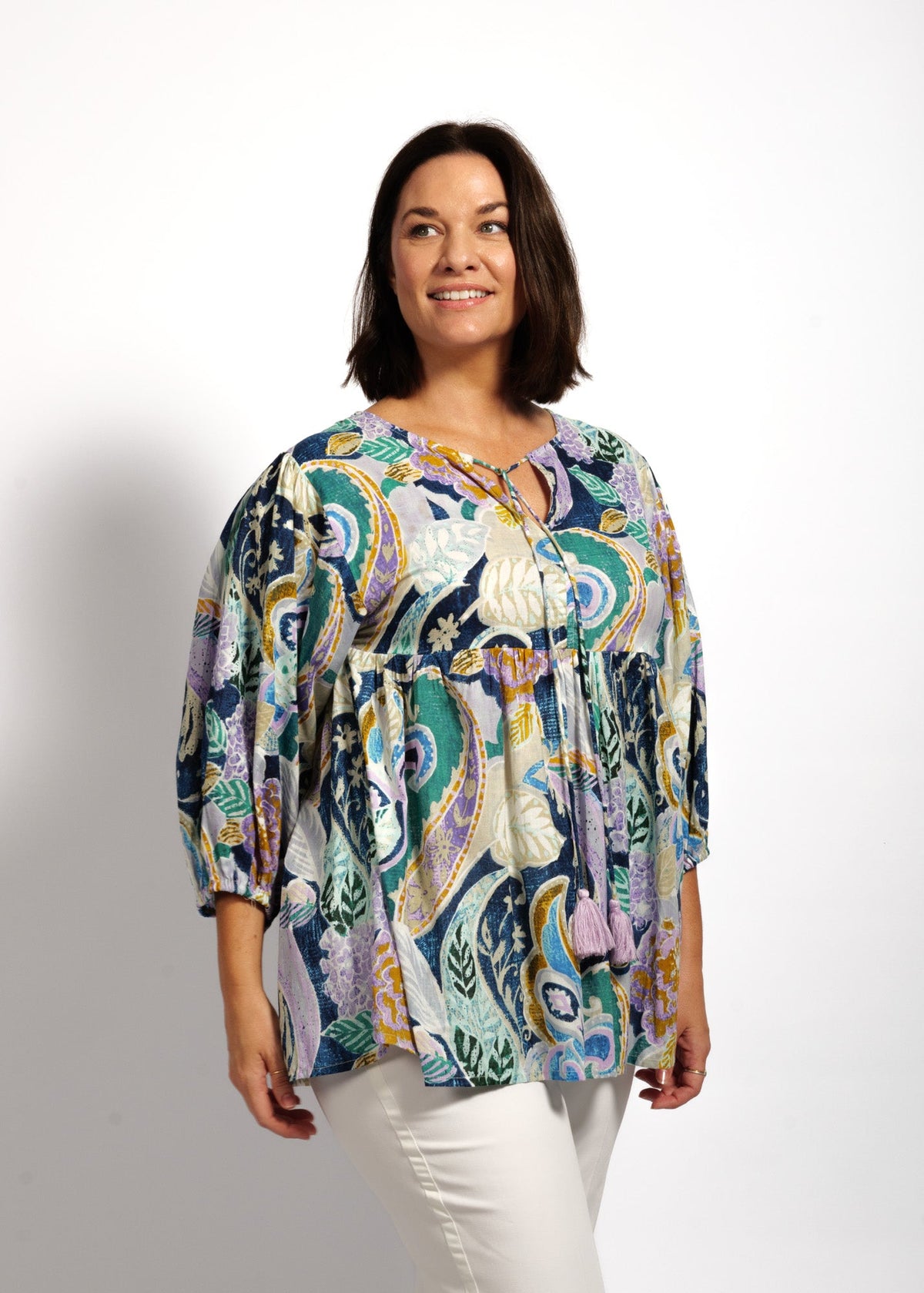 Rosa Top in Blue Wash Swirl