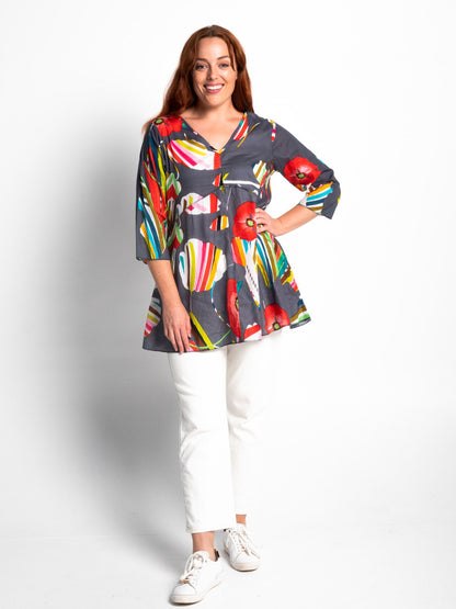 Daintree Top in Mid-Grey Poppies